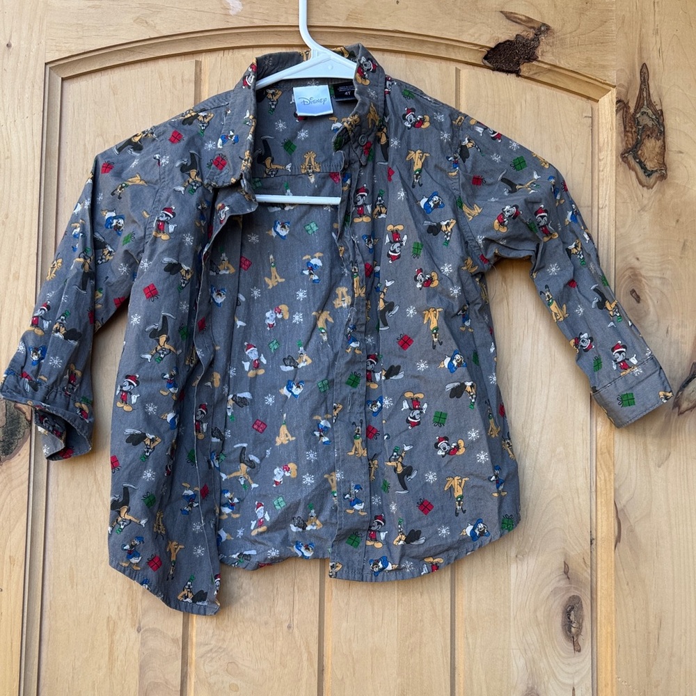 Disney Gray Kids Button Down Shirt with Colorful Characters